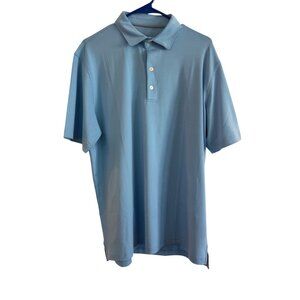 Johnnie-O Polo Shirt Mens Large Polyester Spandex Blue Solid Short Sleeve Stretc
